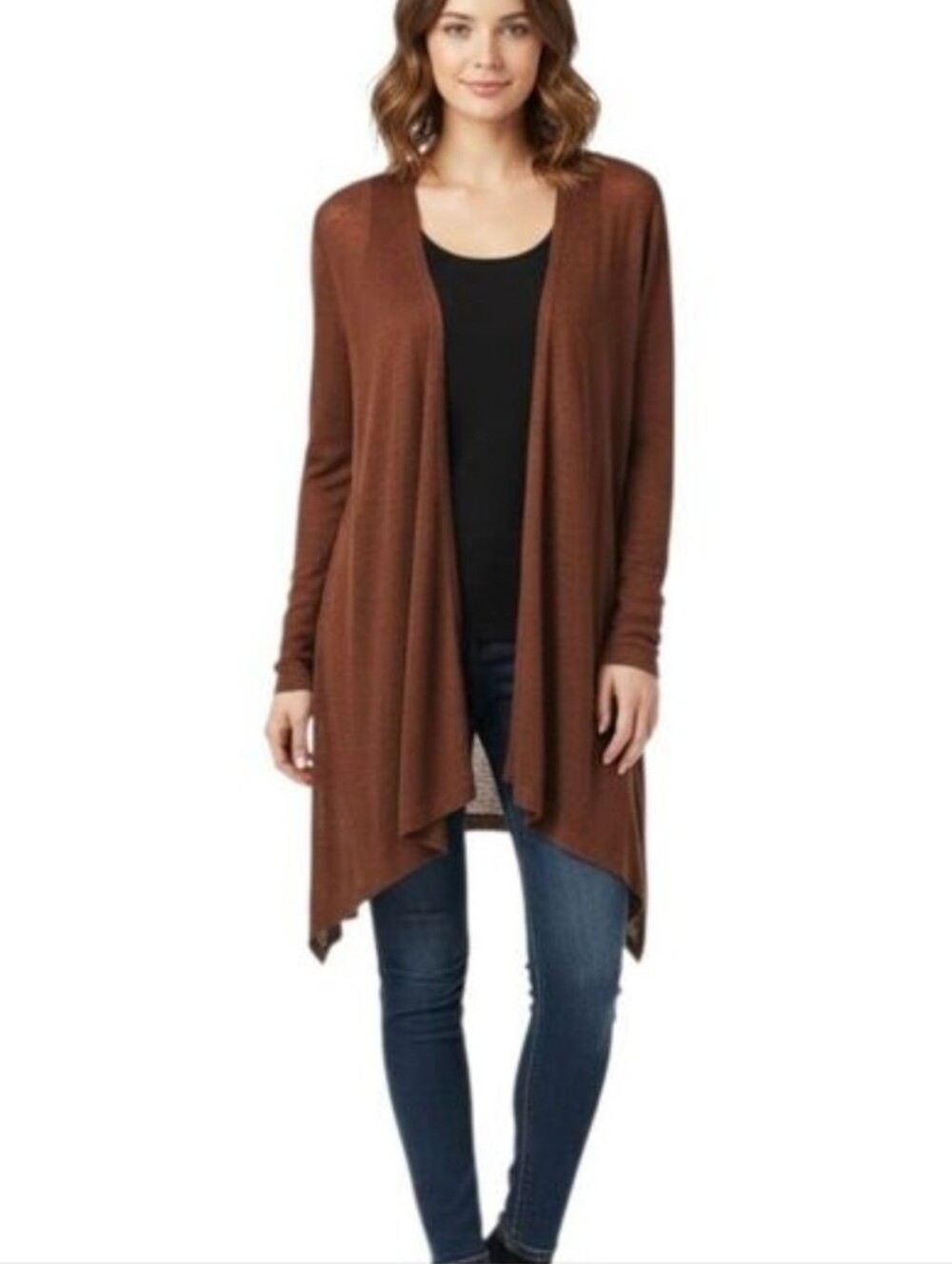 H&M Rust Colored Knit Open Front Long Duster Cardigan Size Large